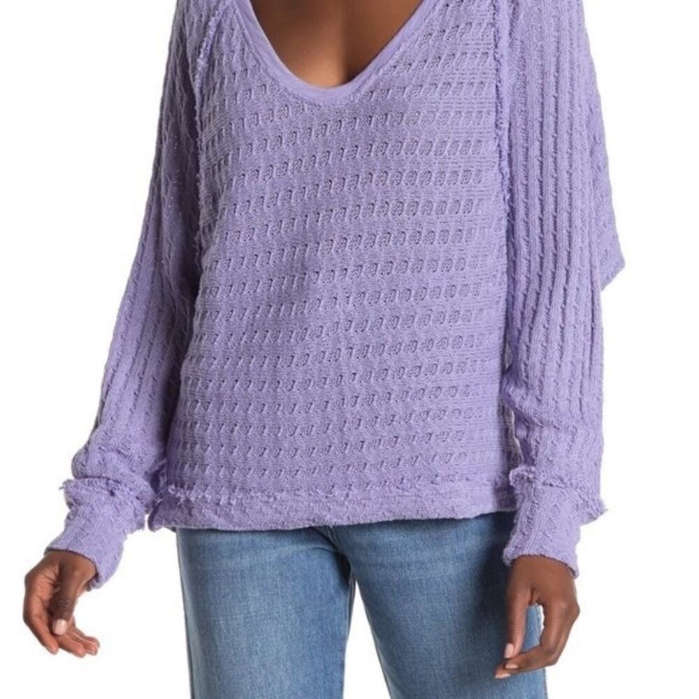 We the Free Lavendar Waffle Knit Oversized Longsleeve Blouse Boho Size XS